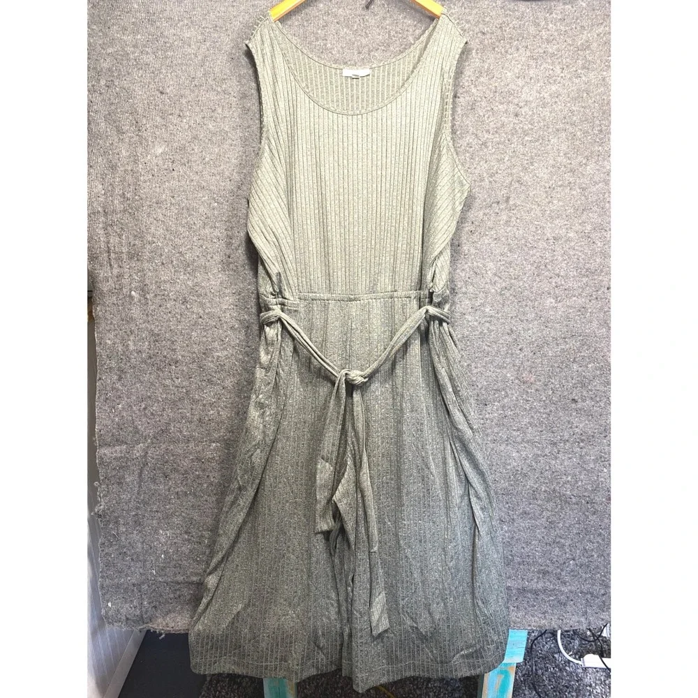 Woman Within Olive Green Ribbed Knit Wide Leg Sleeveless Jumpsuit Plus Size 5X